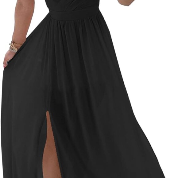 Womens Sleeveless Deep V-Neck Maxi Dress with Slit Casual Summer Beach Wear - Picture 1 of 8